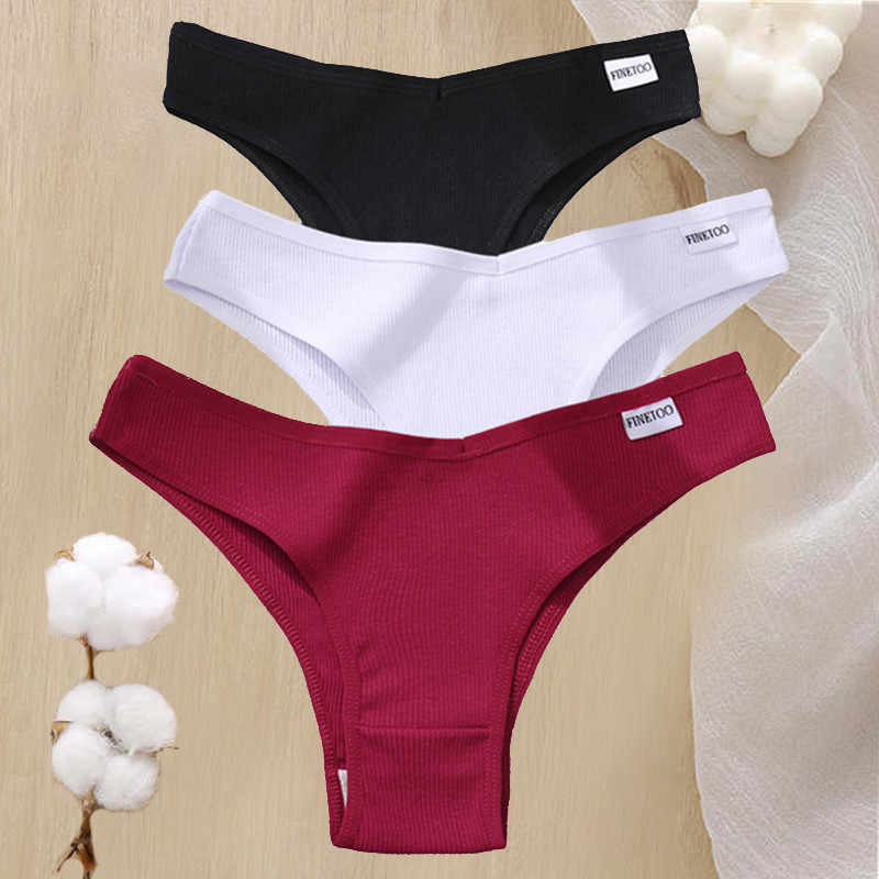 FINETOO Cotton Panties for Women Sexy Low Rise Briefs Brazil Underpants Ladies Underwear 8 Solid