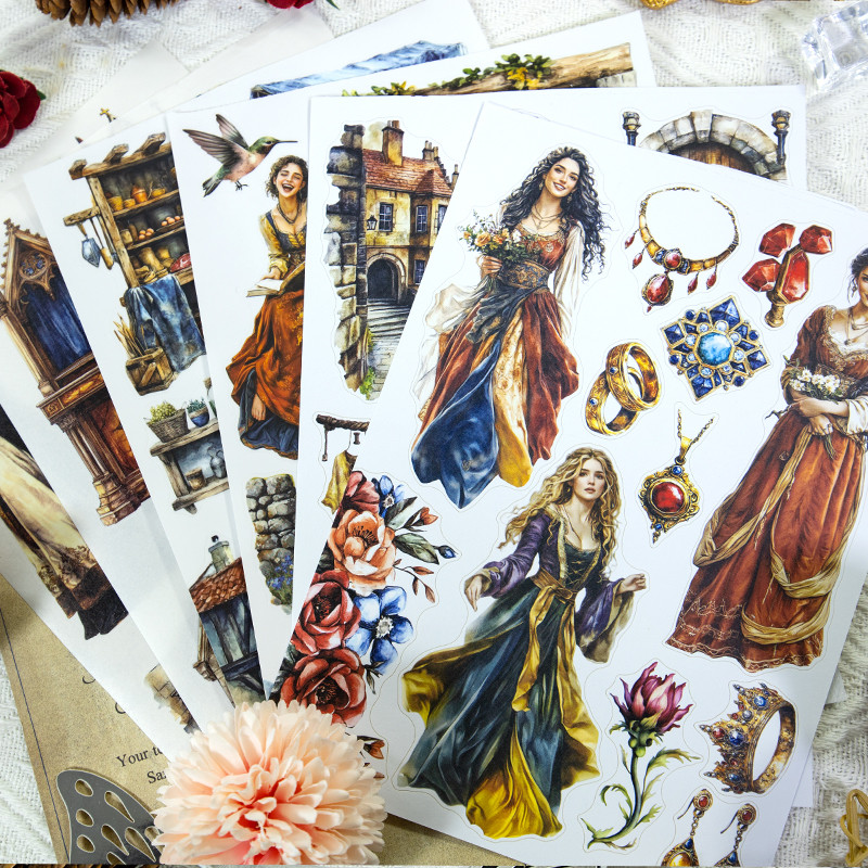 20Sheets/Book Vintage Girl Sticker Book Six Style Sticker Book PET Washi Sticker Material Paper