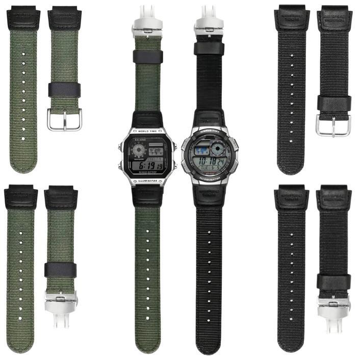 Strap Nylon Tali Jam Kanvas Casio AE-1000 AE-1200 AE-1300 W-735H Army