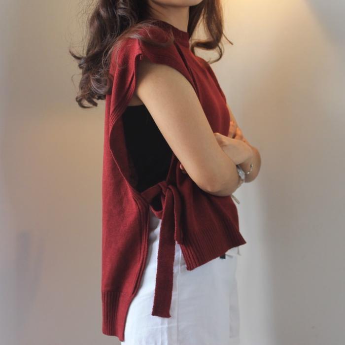 Rompi Outer Wanita Andin Rajut Tali Atasan Top Panjang Belakang Crop Depan Atasan Rajut Hitam Casual