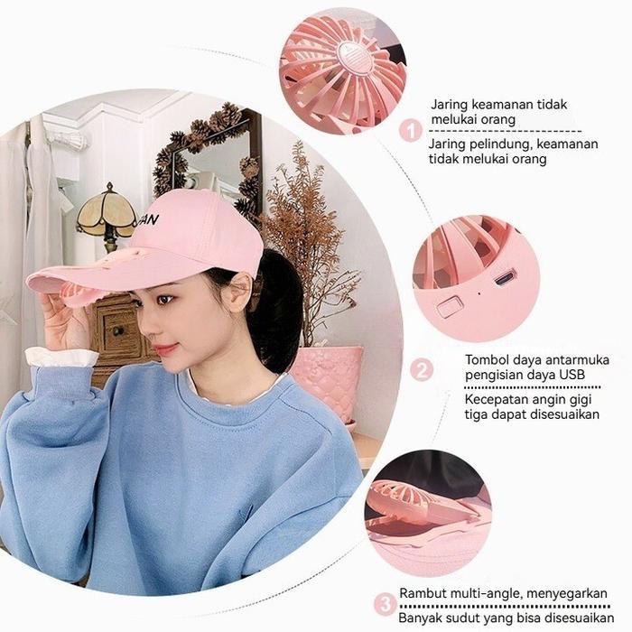 Hommo Topi Kipas Angin Usb DinginMini Fan Hat Stylish OutdoorKipas Topi Anti Panas Pantai &