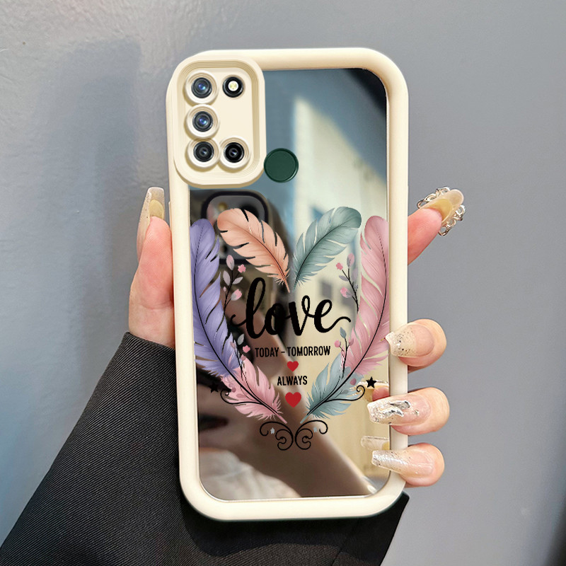 Casing Hp Realme 7i Realme C17 Case Casing Bulu Cinta Pola Kasus cermin tangga HP Kasing Silikon Sof