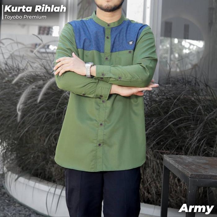 Baju Koko Kurta Kemeja Pria Dewasa Lengan Panjang Manset Rihlah Mosped