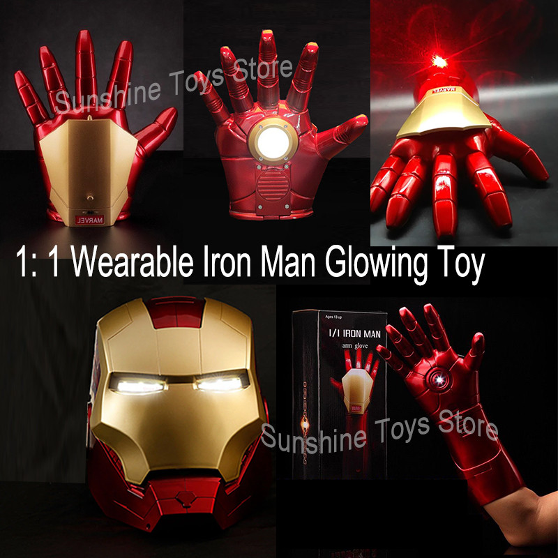 Hot Iron Man Helmet Cosplay 1:1 Light Led Wearable Mask Gloves Glowing Eyes Adult Child PVC Action