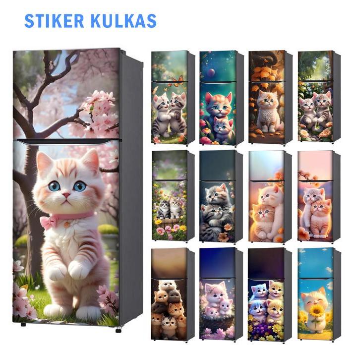 STIKER KULKAS 1 PINTU DAN STICKER KULKAS 2 PINTU KUCING LUCU