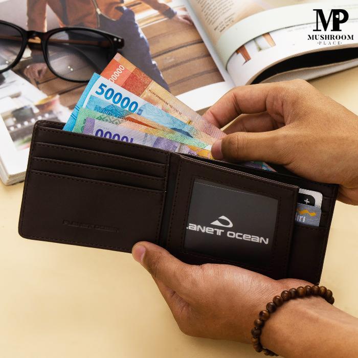 Dompet Minimalis Dompet Pendek Lipat Polos Pria Planet Ocean Coklat Tua Original