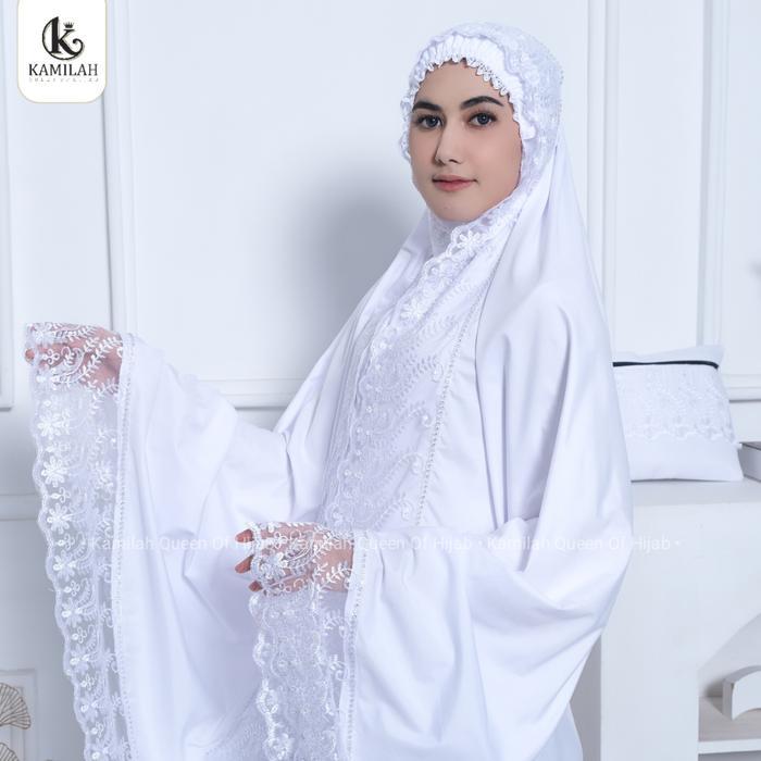 [Beli Lokal] Mukena Dewasa Putih Umroh Haji Sabrina Renda Mewah Swarowski Jumbo Atasan Bawahan