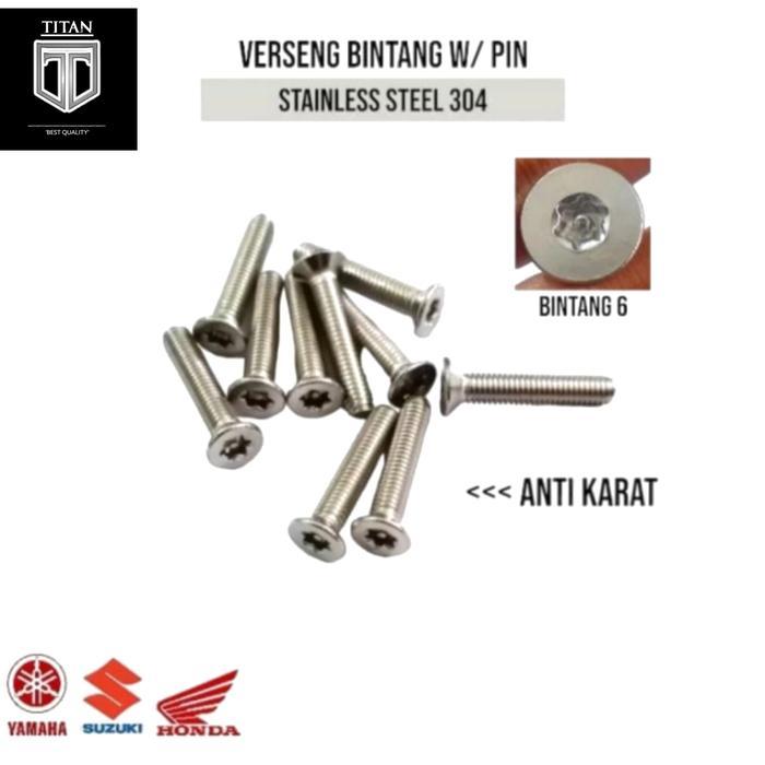 . (10Pcs) Baut Verseng torq m3 x 20 / Baut countersunk w / pin m3 x 20 / BAUT BINTANG 6 M3 x 20 MM