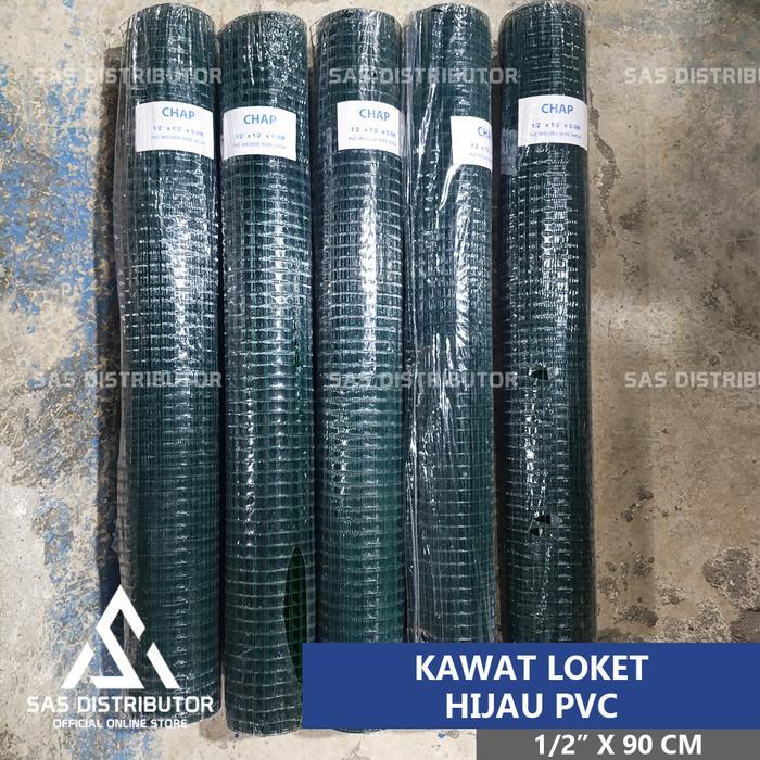 (Roll) Kawat Loket Hijau 1/2" X 90 Cm Pvc / Kawat Ram Hijau 1/2" X 10 Meter / Kawat Pagar Tanaman