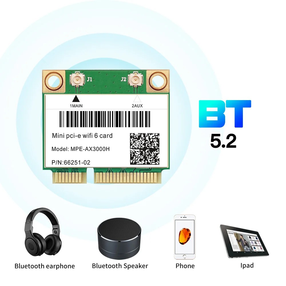 Wifi 6 AX200HMW 3000Mbps Wireless Wifi Card Bluetooth 5.2 802.11ax/ac AX3000H Dual Band 2.4Ghz/5Ghz