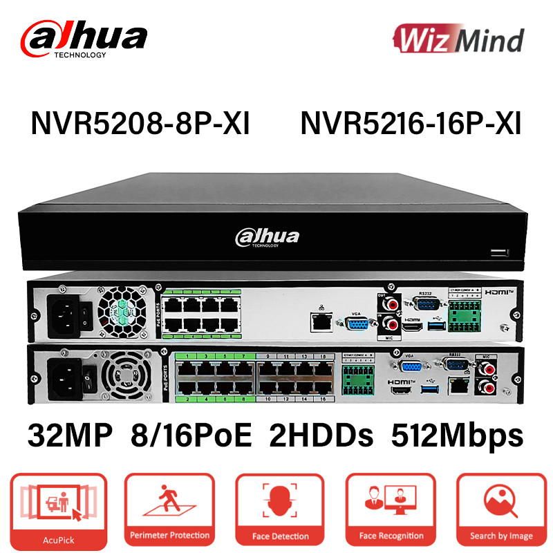 Dahua WizMind NVR 8CH 16CH PoE 4K Smart Ai Video Recorder NVR5208-8P-XI NVR5216-16P-XI H.265+ EPTZ
