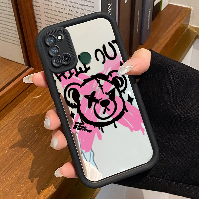 Casing Hp Realme 7i Realme C17 Case Casing Beruang kartun yang rusak Pola Kasus cermin tangga Kasus 