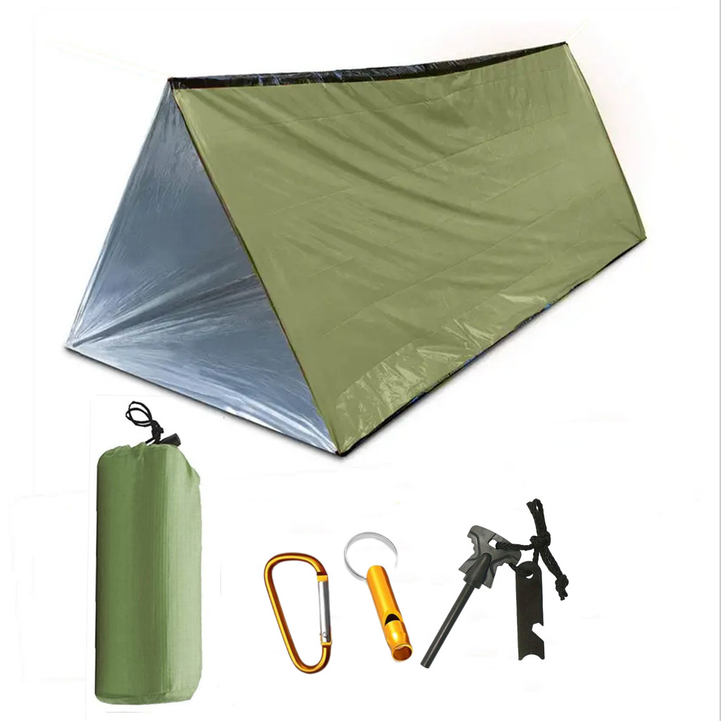 2 Person Emergency Shelter Bivy Survival Tent Kit Mylar Tube Tent Sleeping Bag Waterproof Outdoor
