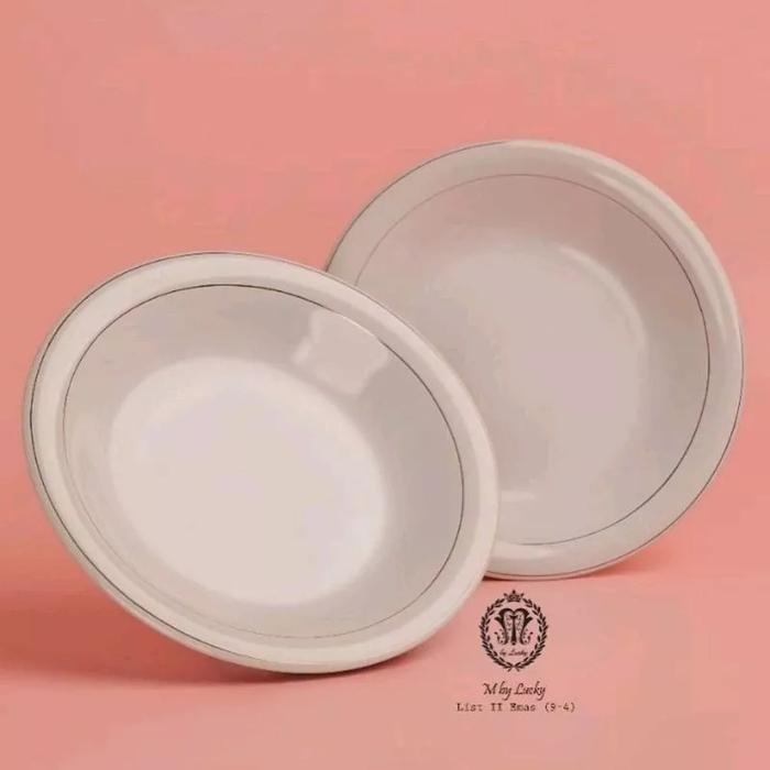 PIRING KERAMIK LIST EMAS 9 inch DIAMETER 23 CM (6 biji) PIRING PUTIH PIRING MAKAN KERAMIK 9 INCH