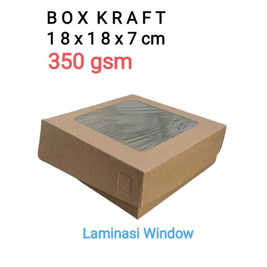 KRAFT BOX 18 x 18 x 7 Cm Laminasi Jendela Kotak Snack Kemasan Dus Nasi