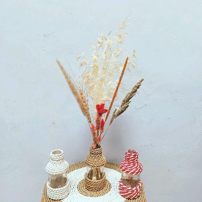 Paket Murah Vas Bunga Kaca + Bunga Kering kecil