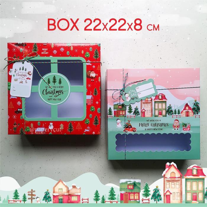 Dus kue natal box cake christmas kotak kue jendela mika 22 x 22 x 8 cm