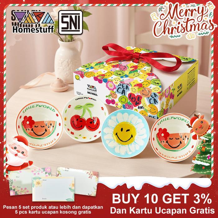 [SNI] HOMESTUFF x SmileyWorld / Hampers Mangkok Set SmileyWorld / Motif SmileyWorld lucu / Bowl Set