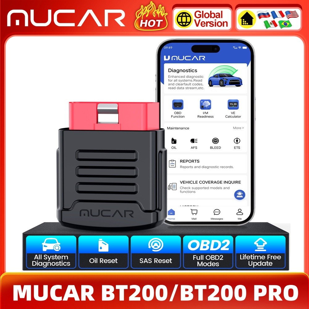 PROMO   MUCAR BT200 OBD2 Scanner 2024 Full System Diagnostic Tools Oil SAS Reset Wireless Car Error 