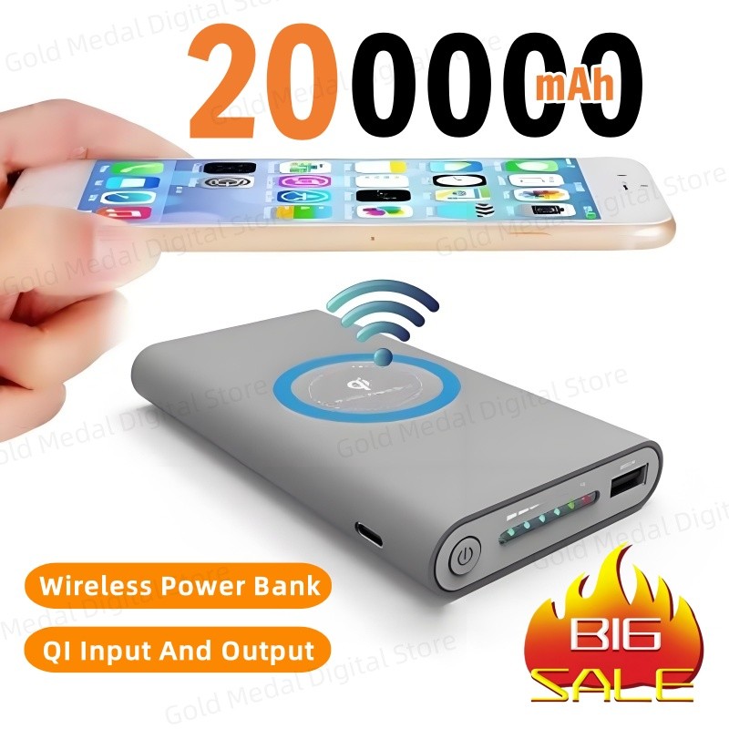 200000mah Power Bank Two-way Wireless Fast Charging Powerbank Charger Type-c Portable External