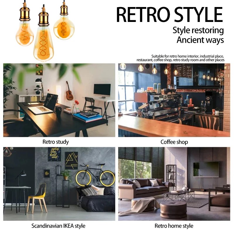 4Pcs Retro Dimmable LED Edison Bulb E27 E14 Gold Spiral Filament 4W Ampoule LED Lamp Incandescent