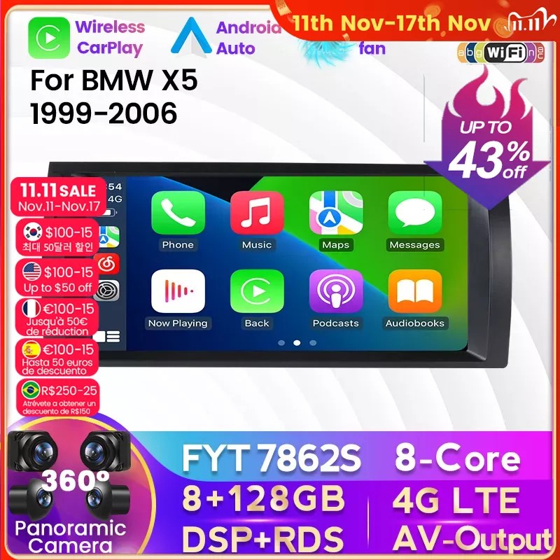 Carplay Auto DSP Android 12 Layar Audio Radio Mobil untuk  X5 E53 E39 Sistem Cerdas Pemutar Video Mu