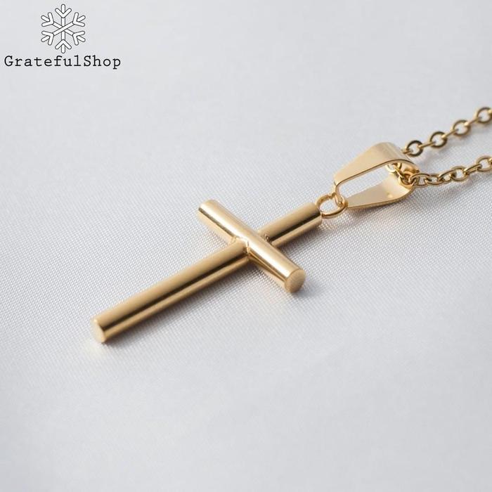 DISKON Kalung Salib Gold Pipe (Cross necklace Stainless Steel) (ANTI KARAT) (FREE POUCH) jewellery