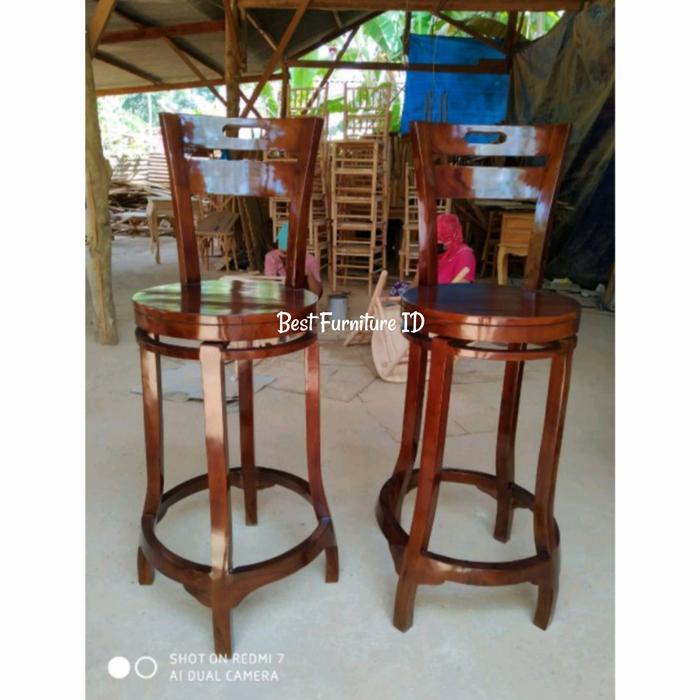 Kursi Bar Cafe Bulat Kayu Jati - Kursi Bar Putar Minimalis