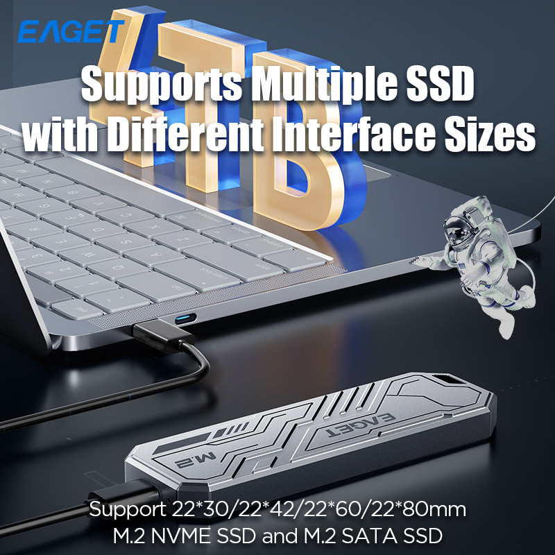 Eaget M.2 SATA NVME 10Gbps SSD Case 5Gbps Enclosure Adapter USB 3.2 Gen2 External Enclosure Supports