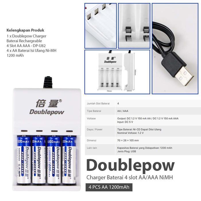 Charger Baterai AA Baterai Charger AAA DoublePow dan Baterai AA Rechargeable Baterai AAA