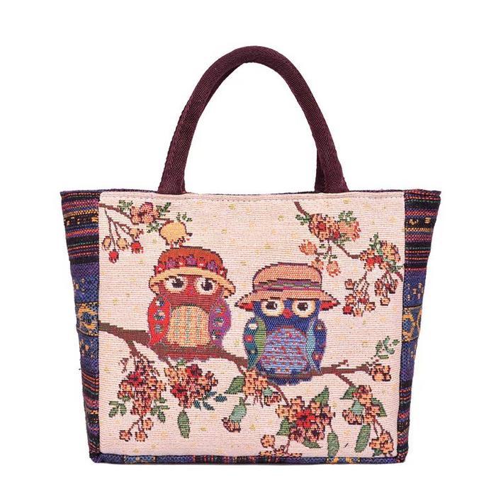 Handmade Bag Tas Tangan Wanita/Tas Etnik/Tas Bahan Kain Kanvas Motif Owl Wanita Terlaris