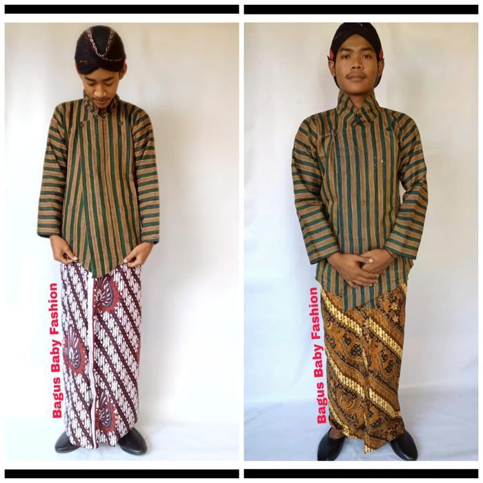 DISKON Surjan Lurik Pria Warna Hijau Setelan Jarik Blangkon READY STOCK