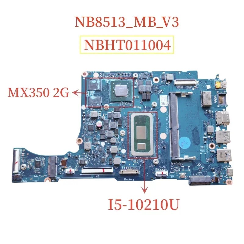 NB8513_MB_V3 For Acer Aspire 5 A514-52 Laptop Motherboard NBHT011004 With I5-10210U+MX350 2G
