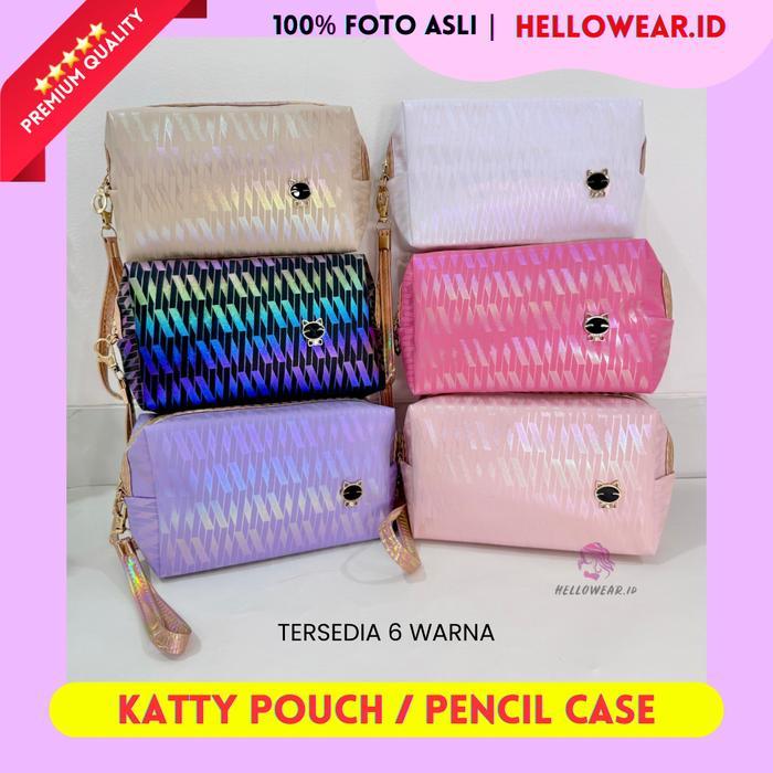 MOMIU Tas Kosmetik KATTY Makeup Bag Hologram Tempat Pensil lucu Travel Pouch Serbaguna Cute Mewah