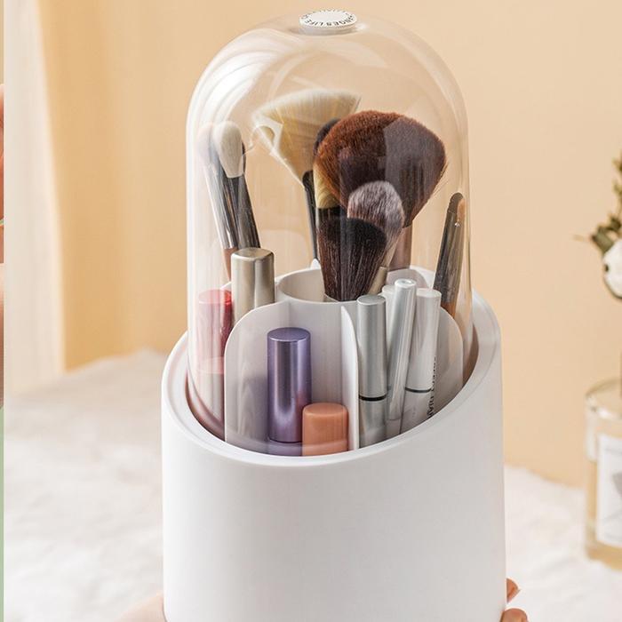 TEMPAT KUAS MAKE UP BRUSH PUTAR / KOTAK MAKE UP AKSESORIS SERBAGUNA / RAK PENYIMPANAN PLASTIK -