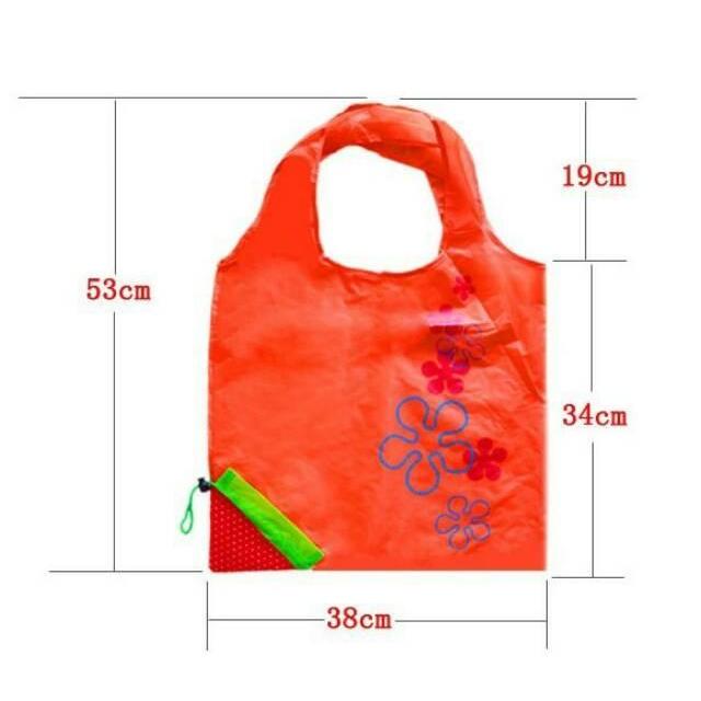"New" Tas lipat motif strawberry untuk berbelanja Tas Belanja Lipat