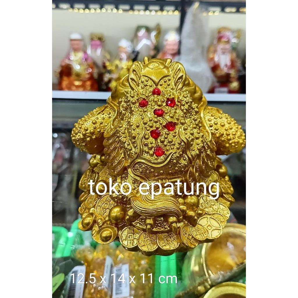 pajangan kodok emas / kodok fengshui / kodok - emas 5 inch