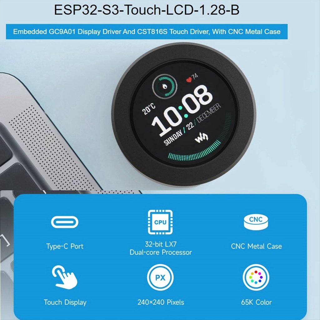 [ABDH] ESP32-S3 Development Board with 1.28Inch Round Touch LCD Display Embedded GC9A01 Display