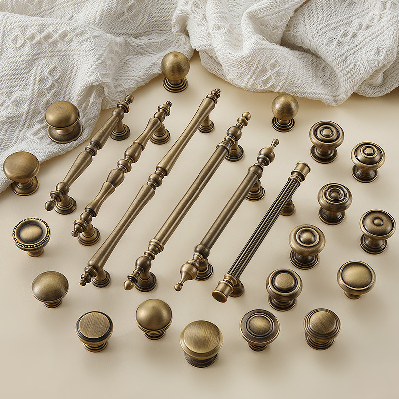 American vintage pure copper wardrobe drawer furniture handle brass French Nordic new Chinese
