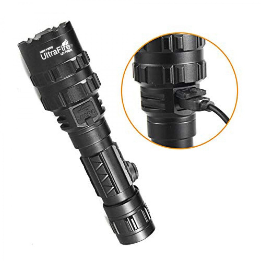 UltraFire UF-1102 Red Light Fixed Focus Tactical Hunting LED Flashlight 18650 USB Rechargeable Alumi