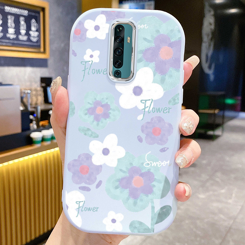 Casing Hp Untuk OPPO Reno 2F Reno 2Z Case Bunga Watercolor Warna Ungu Kasing silikon round and plump