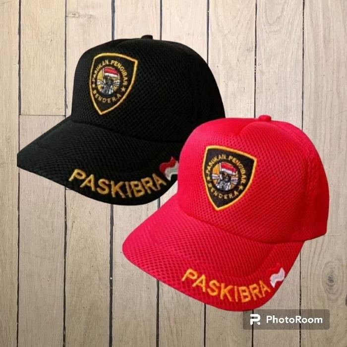 Topi paskibra jaring tebal hitam dan merah - topi jaring paskibra - topi paskibra