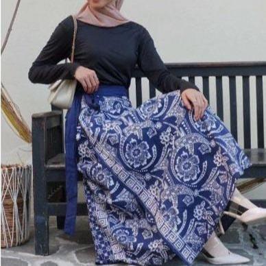 Rok lilit batik cap klok indigo bahan katun