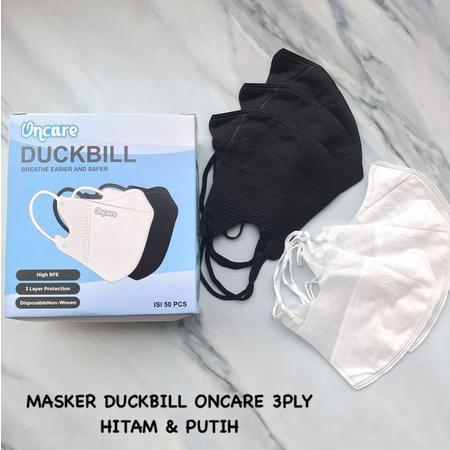 MASKER DUCKBILL EMBOS ONCARE HITAM PUTIH 1BOX ISI 50PCS