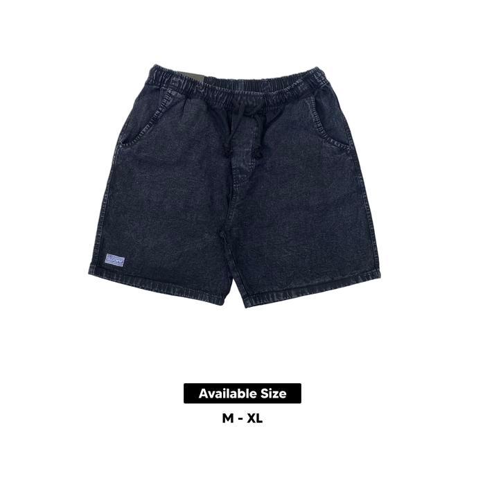 Boardshort kolor snow wash pria Abu Jeans Nyaman Stretch Kain Tebal Shorts Hitam