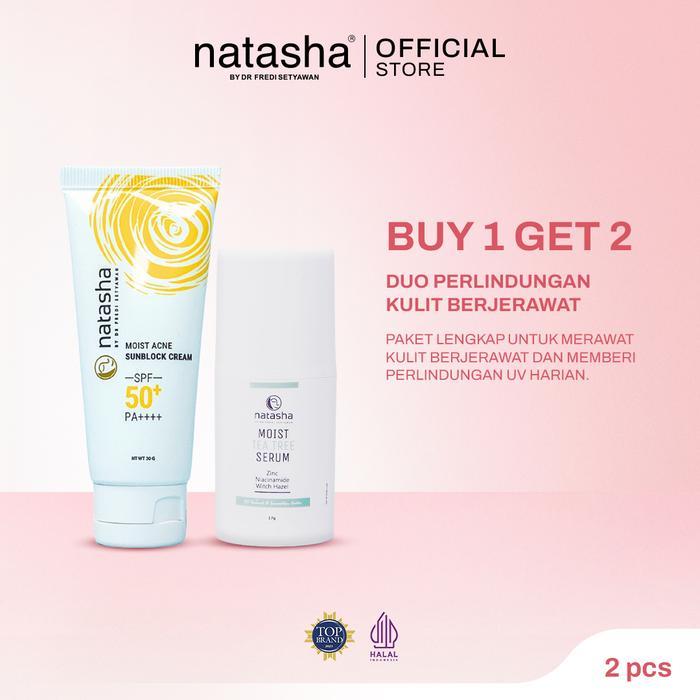 Natasha Buy 1 Get 2 - Moist Acne Sunblock Cream SPF50 + Moist Tea Tree Serum