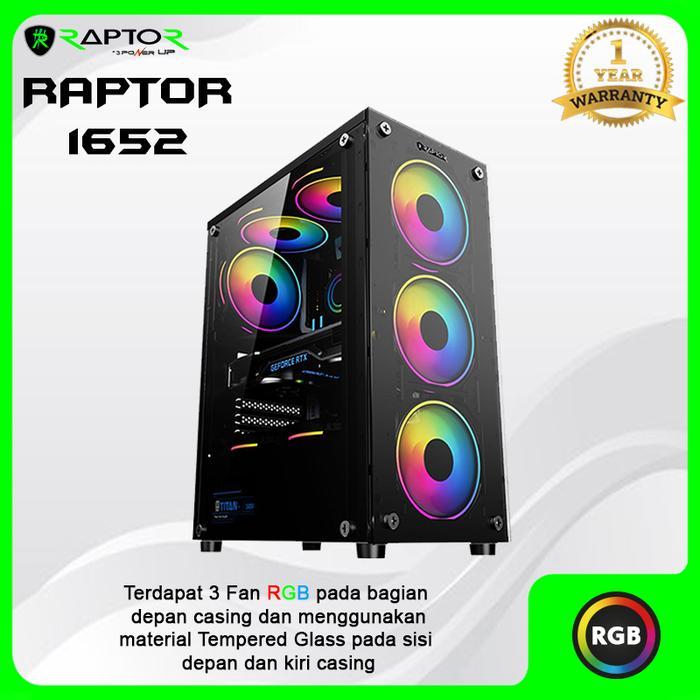 Casing Gaming 3Power Up RAPTOR Black Strike 1652 - Tempered Glass - Free 3 FAN - Pc