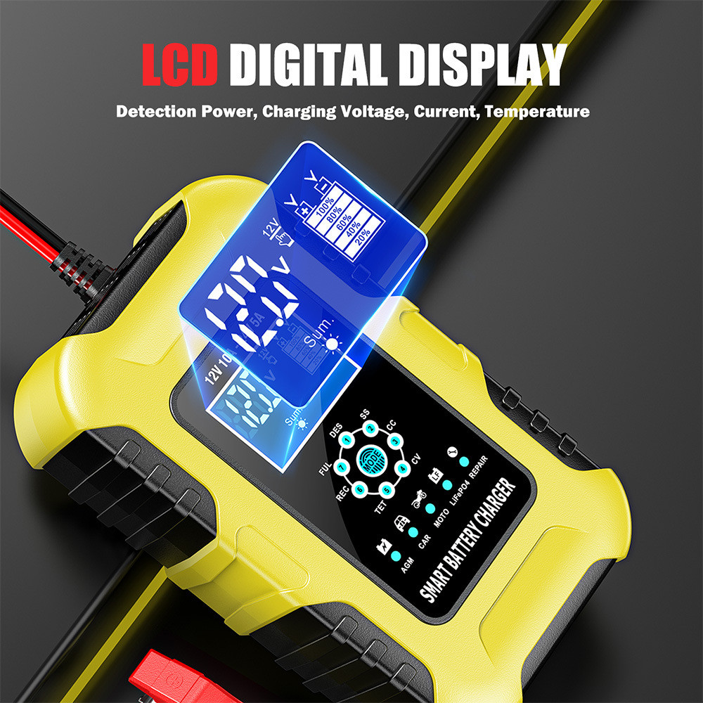 FOXSUR Car Battery Chargers 12V/10A 24V/5A Full Automatic AGM Wet Smart Battery Chargers Maintainer