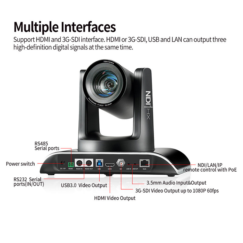 NDI PTZ Camera 30X Zoom 1080P60fps PTZ Camera with POE HDMI SDI USB+PTZ Camera Controller ideal for
