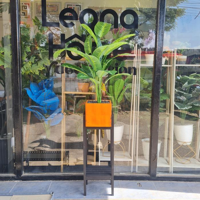 DEKORASI TANAMAN HIAS BESAR BUNGA PLASTIK ARTIFICIAL DAUN MONSTERA KELADI AGLONEMA POT KAYU RAK